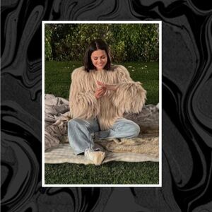 Shaggy Faux Fur Jacket in Cream NWT Selena Gomez Engagement